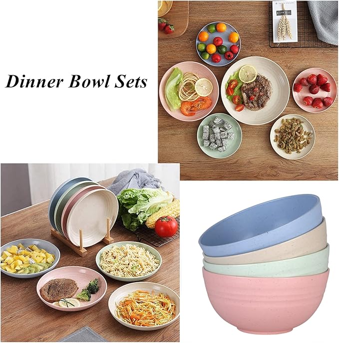 WANBY Lightweight Wheat Straw Cereal Bowls Unbreakable Dinner Bowl Set Dishwasher & Microwave Safe (8 Pack 26Oz)