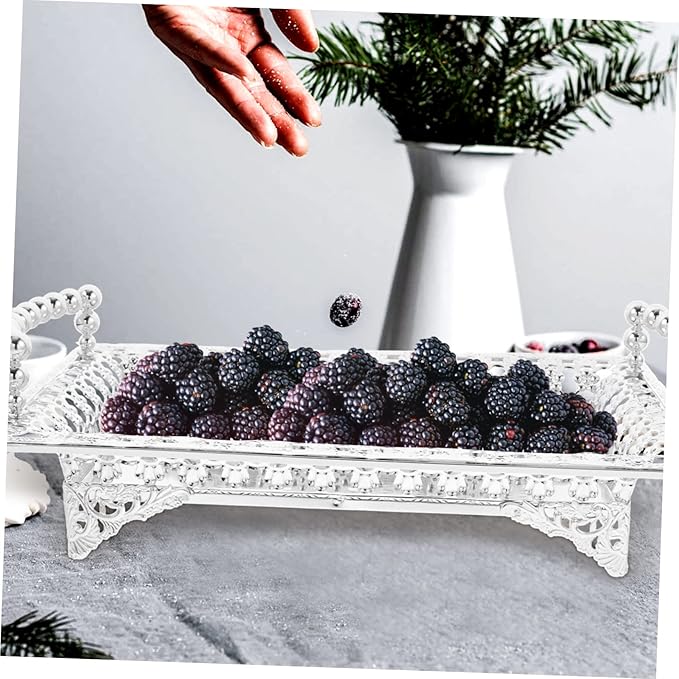 Nordic Style Metal Fruit Plate with Handle Mirrored Snack Tray for Fruits and Appetizers Silver Color Decorative Serving Tray for Residential and Commercial Use