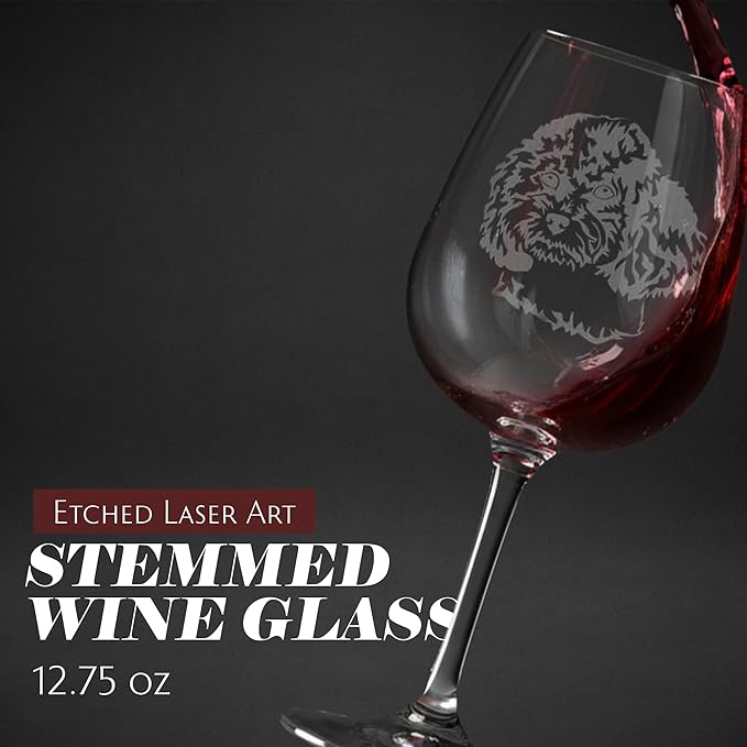 Etched Laser Art Personalized Dog Themed Etched Wine Glass - Custom Dog Breed Wine Glasses, Ideal for Pet Lovers, Unique Birthday Gift for Men & Women, Personalized Gift - Toy Poodle, 12.75 oz