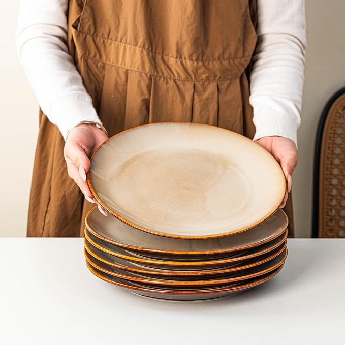 Dinner Plates Set of 6, 10 Inch Ceramic Plates – Porcelain Dinner Plates for Kitchen, Serving & Everyday Use, Microwave & Dishwasher Safe