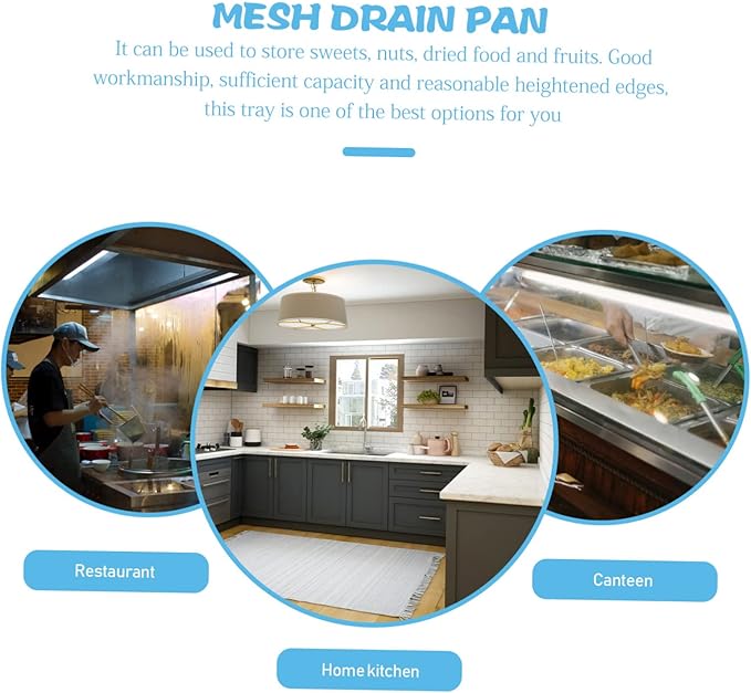 Stainless Steel Frying Oil Draining Tray with Mesh Net for Fried Food Serving and Cooling 8.26X7.87 Inch Snack Plate for Kitchen Use