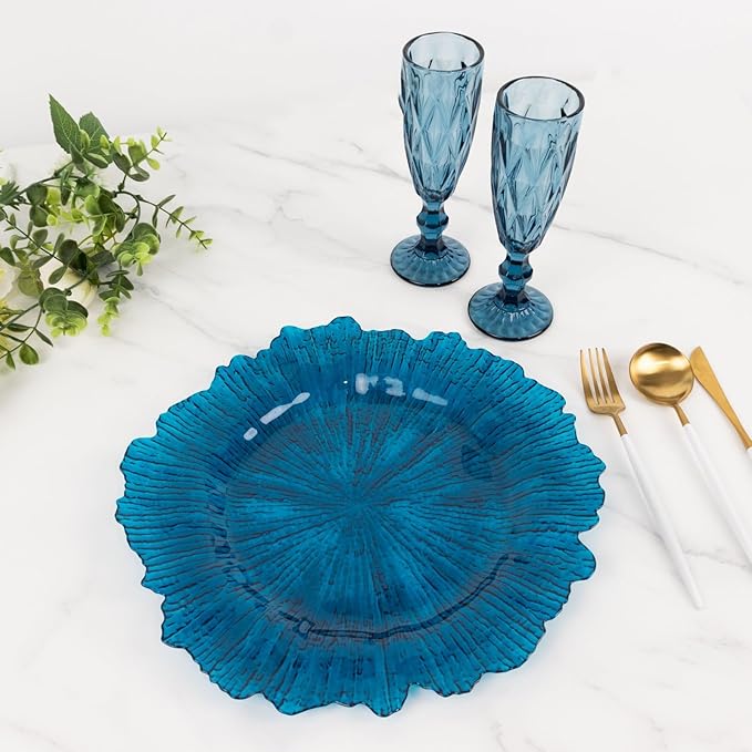 13" Charger Plates - Set of 24 - Acrylic Transparent Navy Round Reef Disposable Chargers, Ideal for Dinner Party Wedding Holiday Bulk Events