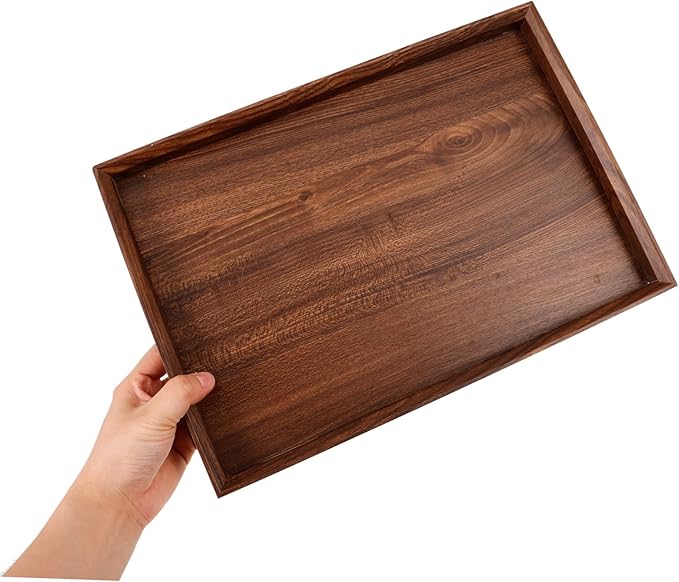 Mobestech Wooden Serving Tray Lid Black Serving Platter Rectangle Tea Tray for Snacks and Foods