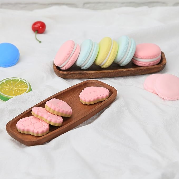 Mini Wooden Serving Platters and Trays, Solid Acacia Wood Oval Serving Tray for Food/Snacks/Appetizer, Wooden Trays for Jewelry, also as Mini Charcuterie Board and Cheese Platter (6 PCS)