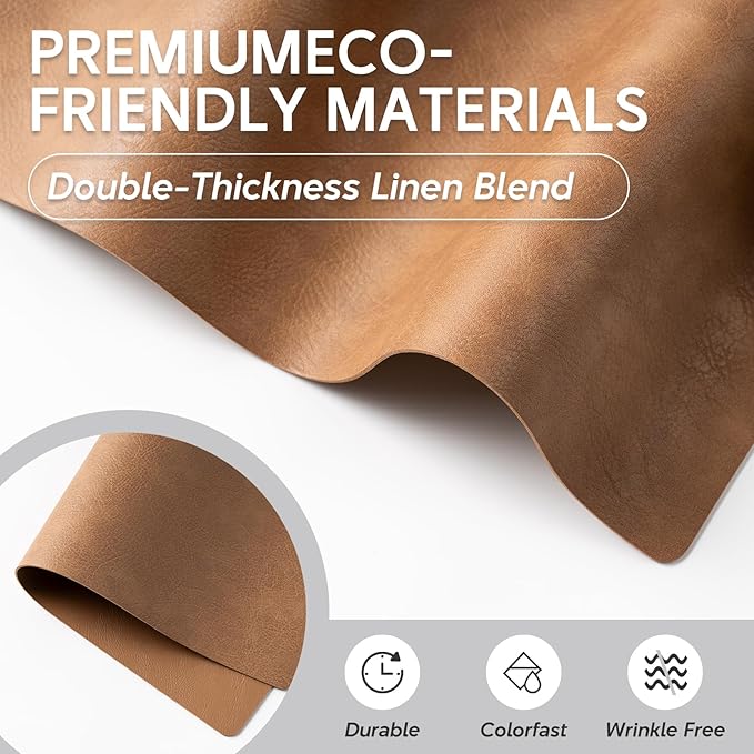 Placemats Set of 4 - Faux Leather 100% Waterproof Oil-Proof Wipeable PU Place Mats, Heat Resistant Reversible Table Mats for Kitchen, Dining, Outdoor (Khaki)
