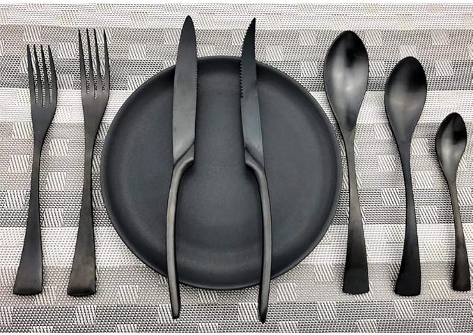 Matte Finish Polishing Black 18/10 Stainless Steel, Single Serving Flatware Silverware cutlery utensils Set,set of 6 Dessert Spoon