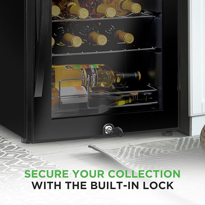 Nutrichef 28 Bottle Wine Fridge | Single Zone Red & White Wine Chiller | Adjustable Temperature 41°F to 64°F | Ultra Quiet Operation | Wine Cooler For Home & Office | Free Standing 33x16x17 IN | Black