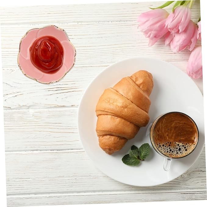 Generic 2pcs Ceramic Dipping Plates Chip Salsa Bowl Cherry Ceramic Dish Mini Decor Mini Dipping Bowls Dipping Sauce Dishes 3.5 Inch Flat Food Tray Porcelain Dip Dish Miniature Pink Petal, 7X7X2.8cm