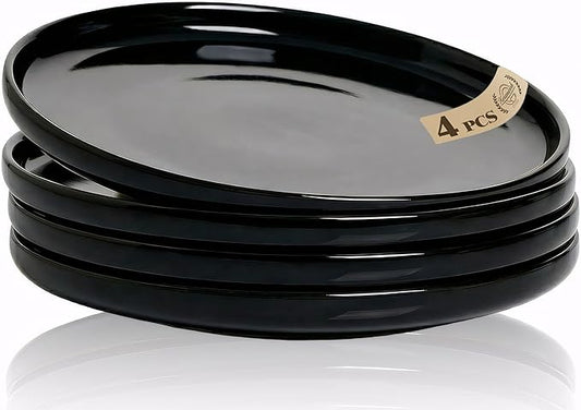 Black Dinner Plates Set of 4,Ceramic Dining Plates 10 Inch,Large Salad Plate,Stoneware Kitchen Plate for Pizza,Steak,Scratch Resistant,Microwave and Dishwasher Safe