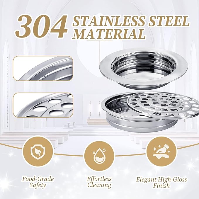 Stainless Steel Communion Tray Set for Church – 1Pcs Communion Wine Tray with 1 Lid & 1Pcs Bread Plate with Lid, Includes 100 Disposable Cups, Cups Filler
