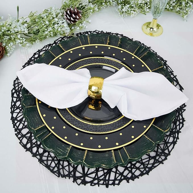 Efavormart Set of 6-13" Round - Hunter Emerald Green Plastic Charger Plates With Waved Scalloped Rim for Wedding, Outdoor Receptions, Banquets, Holiday Dinner plates Chargers
