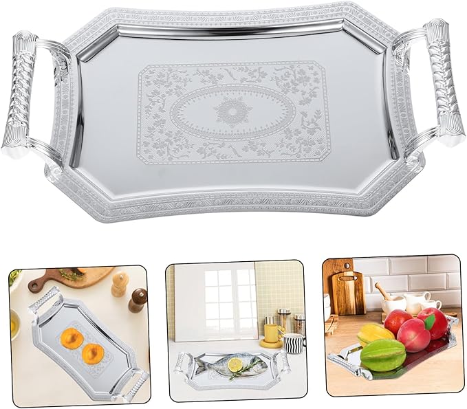 ABOOFAN Stainless Steel Dinner Plate Elegant Serving Tray Handles for Entertaining