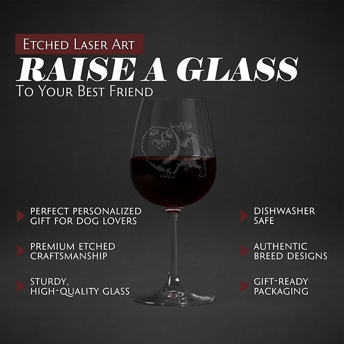 Etched Laser Art Personalized Dog Themed Etched Wine Glass - Custom Dog Breed Wine Glasses, Ideal for Pet Lovers, Unique Birthday Gift for Men & Women, Personalized Gift - Pomeranian, 12.75 oz