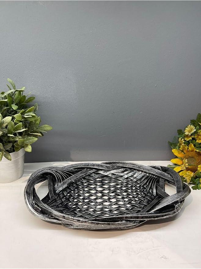 Tray Decorative Polyester Serving Tray Silver Black Antique Abstract Style for Home Decor, One Piece - Silver Black Antique, One Size