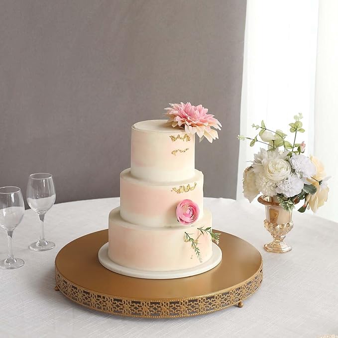 Efavormart Gold Metal Fleur De Lis Round Pedestal Cake Stands, Cupcake Dessert Display Stand Table Centerpiece - 20"
