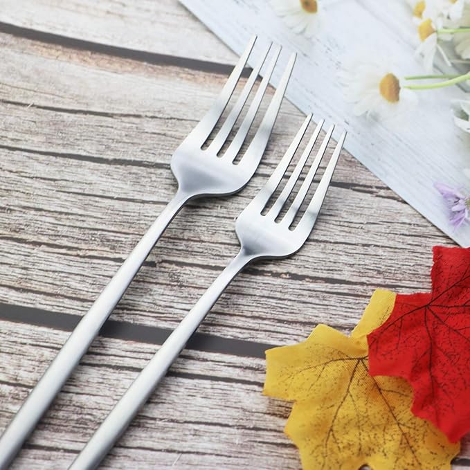 Silverware Set JASHII 40 Pieces Flatware Set 304 Stainless Steel Flat Cutlery Set for 8 Matte Kitchen Forks Knife Spoons Set, Satin Finish Tableware Set for Home and Restaurant, Dishwasher Safe