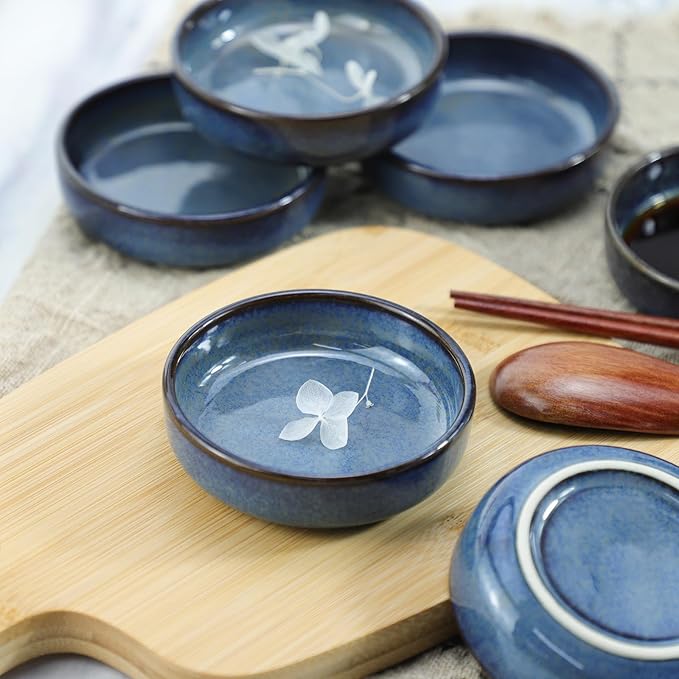 Colias Wing 3.5 Inch Vintage Style Kiln Glazed Ceramic Side Dishes - Korean Bowls - Set of 6