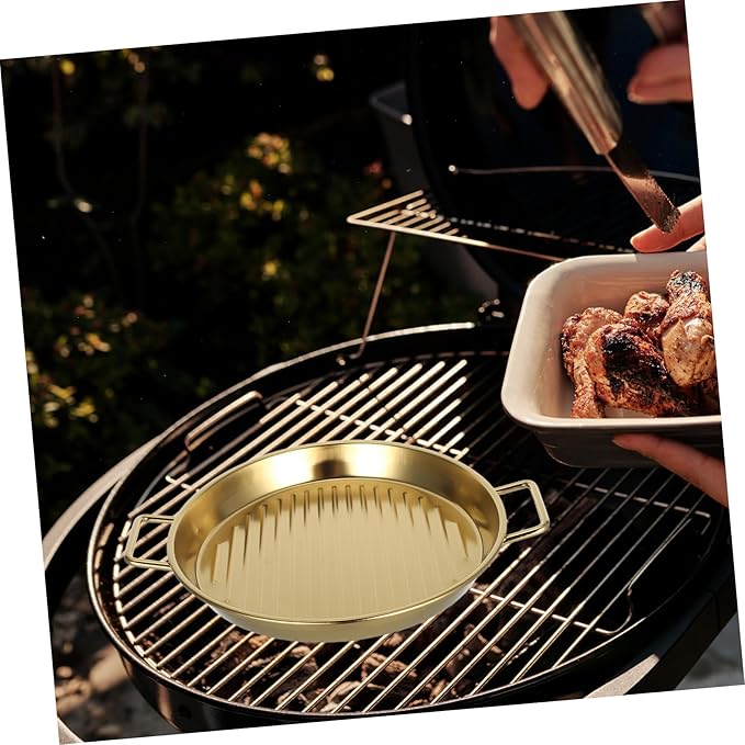 GLEAVI Double Ears Gold Serving Tray Stainless Steel Dinnerware Snack Plate Fruit Dinner Plate for Outdoor Bbq