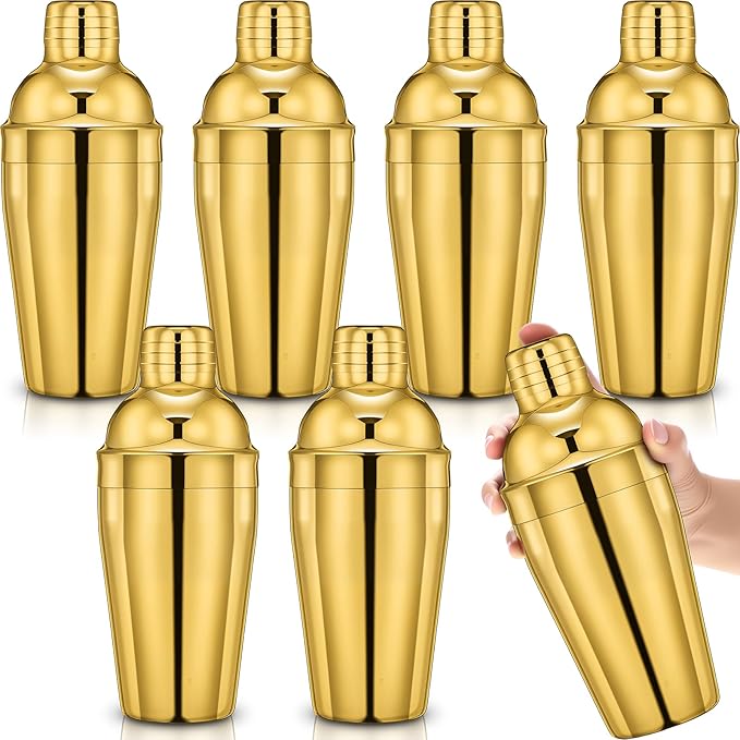 Nitial 6 Pcs Bar Cocktail Shaker Professional Stainless Steel Martini Drink Mixer Built-in Strainer for Bartending No Leaks Shaker for Bar Party Drink Mixer (Gold,18.6 oz)