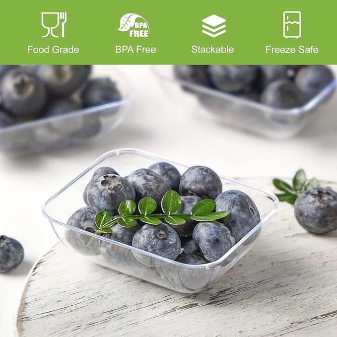 Zezzxu 100 Pack 1.6 oz Mini Dessert Cups, Clear Plastic Reusable Small Rectangle Party Serving Tiny Bowls for Individual Appetizers, Trifle, Cheesecake, Hors D'oeuvres
