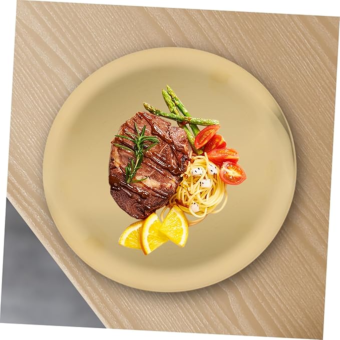 Cabilock Stainless Steel Round Tray Versatile Serving Plate for Snacks Dinner Fruit Meat Easy Clean Elegant