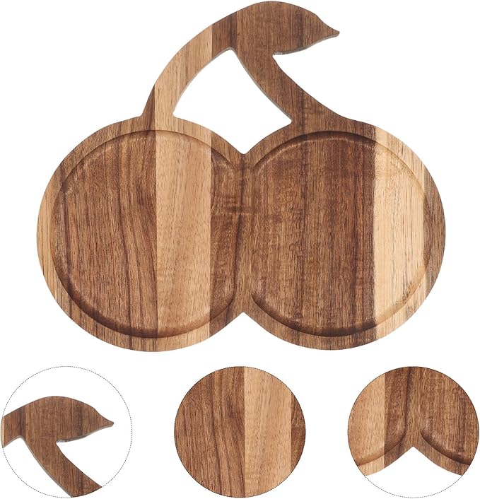 Wood Serving Tray - Cherry Shaped Wooden Cake Snack Appetizer Platter, Candy Dessert Dish, Ideal for Coffee Tea, Cheese, Party Supplies & Daily Serving, Elegant Table Display