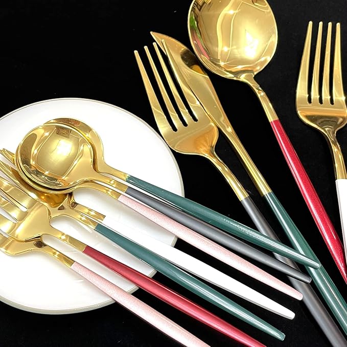 Gugrida 30-Piece Black Silverware Flatware Set 304 Stainless Steel Travel Eating Utensil for Picnic Camping Family, Service for 6, Dishwasher Safe