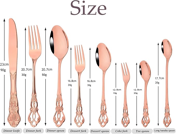 Mirror Polished Copper Silverware Set, 24-Piece 18/10 Stainless Steel Rose Gold Flatware Set Service for 6, Kitchen Utensil Set, Tableware Cutlery Set for Home and Restaurant Dishwasher Safe