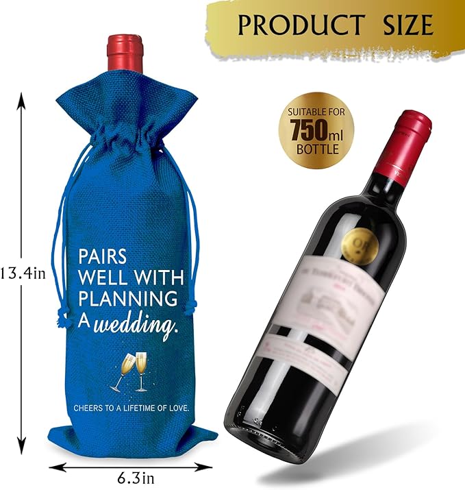Wine Bag Wedding Gift for Mr and Mrs - Engagement Gift J14-Blue