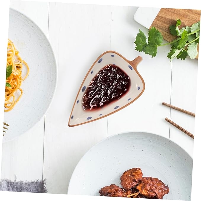 Alipis Ceramic Leaf-shaped Appetizer Plate Hand-painted Dish for Dipping Sauces and Serving Snacks Versatile Tableware for Home and Restaurant Use
