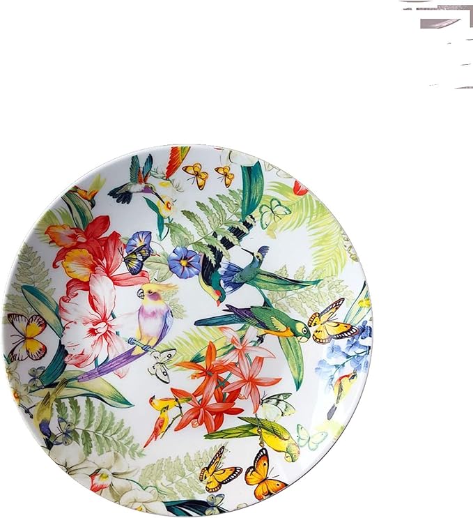 SHINING Porcelain Bone China Dinnerware Ceramic Floral Design Tableware Service Plate Mug Bowl Set (White 8" Plate)
