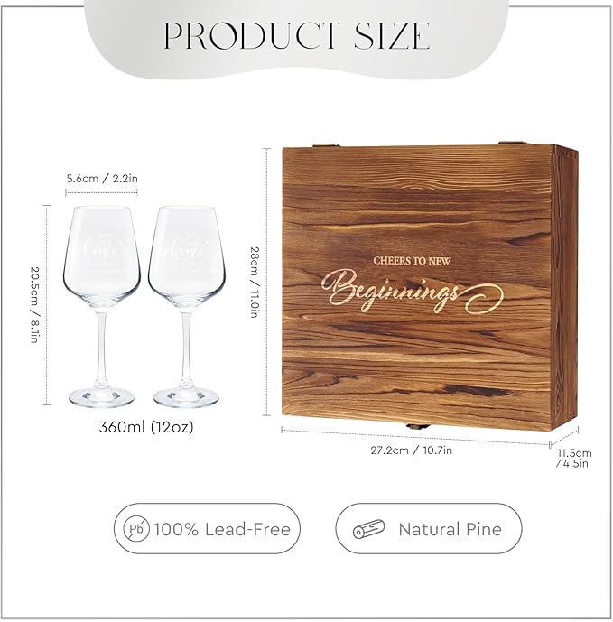 AW BRIDAL House Warming Gifts New Home Wine Glasses Sets, 2025 Closing Gifts for Home Buyers and Homeowner, New Apartment Gift Basket for Couple, First House Gift with Wooden Keepsake Box