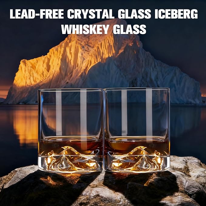 BQD Old Fashioned Whiskey Glasses Set 2-Pack with Gift Box, Ideal Retirement Gifts for Men & Cocktail Glasses for Celebrations