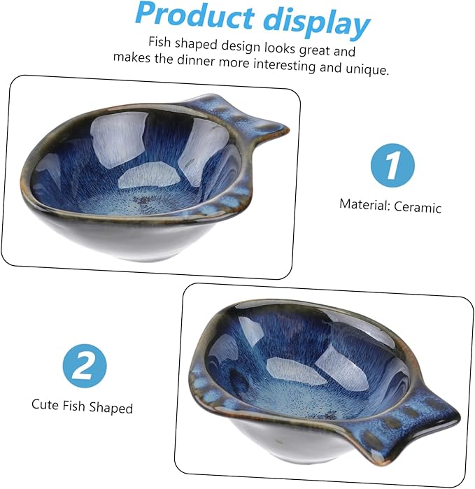 Fish Shaped Ceramic Condiment Bowl Appetizer Plate Soy Sauce Compartment
