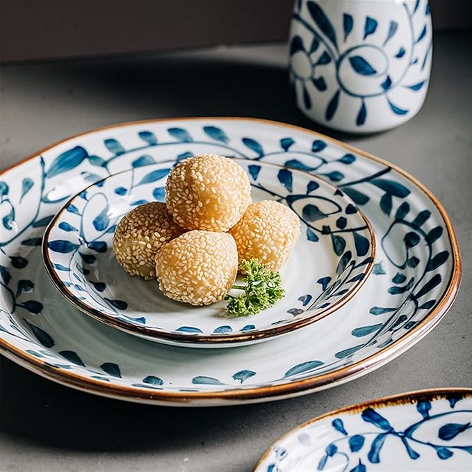 Kitchen Plates Ceramic Plate Pizza Plate Kitchen Porcelain Plate Sushi Fruit Ramen Suitable for Dishwasher Refrigerator Microwave Oven Oven Restaurant Plates(C)