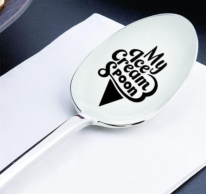 Couple gifts for him and her-My ice cream spoon engraved stainless steel ice cream and dessert spoons, sister and cousin gifts kitchen utensils,7 inches