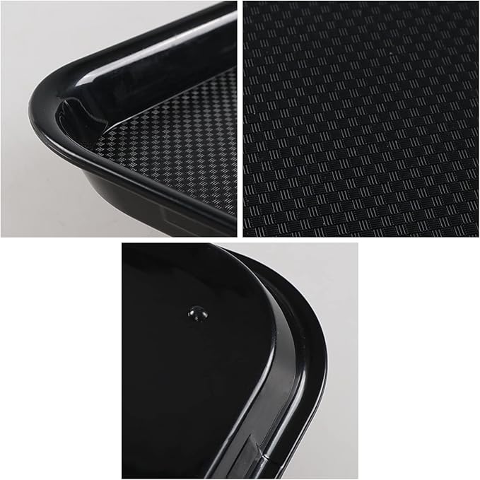 6 Packs Plastic Serving Tray, 17.16" x 13.38" Plastic Fast Food Trays for Eating, Black
