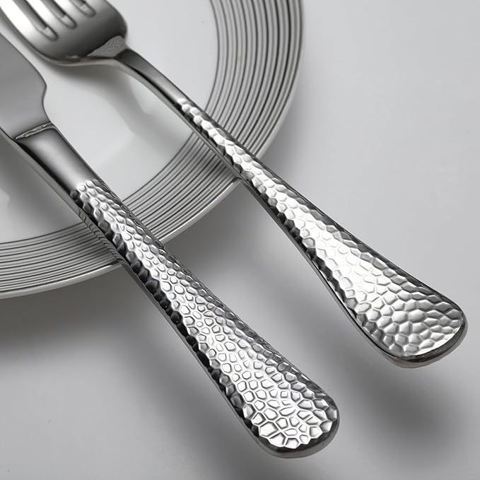 Premium 20 Piece Hammered Silverware Set with Smooth Edge, 18/10 Stainless Steel, Service for 4, Fine Flatware Set, Dishwaser Safe(20)