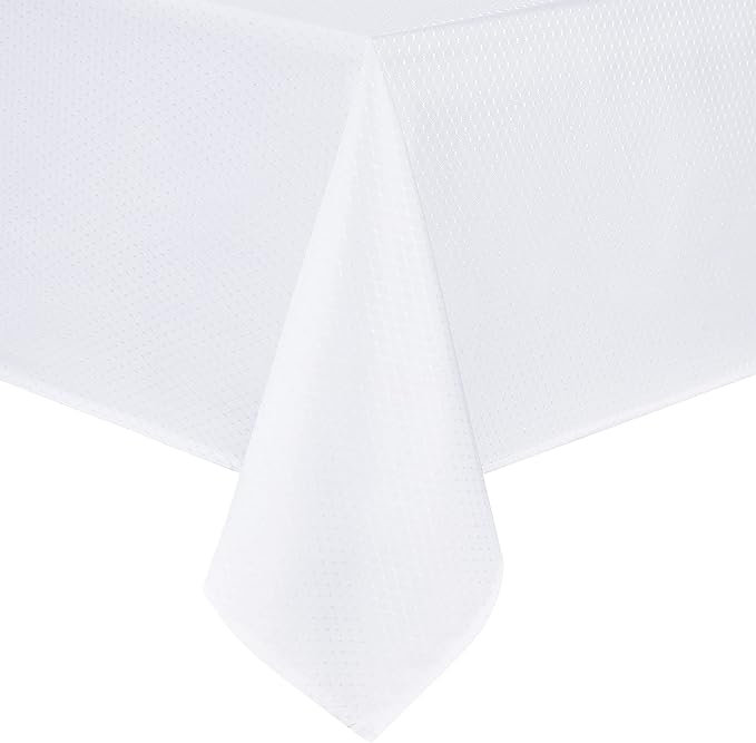 Rectangle Table Cloth Linen Farmhouse Stainproof Waterproof Washable Polyester Oblong Rectangular Fabric Table Cover for Kitchen Dining Dinner (White, 60 X 84 Inch)