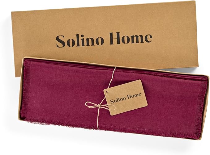 Solino Home Linen Beet Placemats Set of 4-100% Pure Linen Placemats 14 x 19 Inch for Christmas, Holiday, Winter, New Year - Fringe