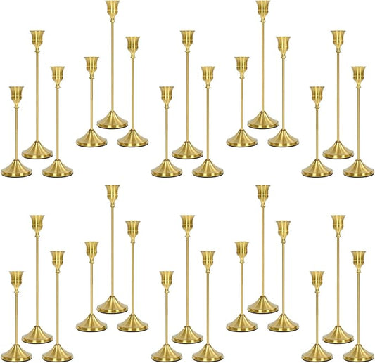 Candlestick Holders 30 PCS, Metal Taper Candle Holder, Brass Gold Candle Holders for Pillar Candles, Vintage Dining Table Centerpiece Decorations for Wedding Party Christmas Halloween Decor