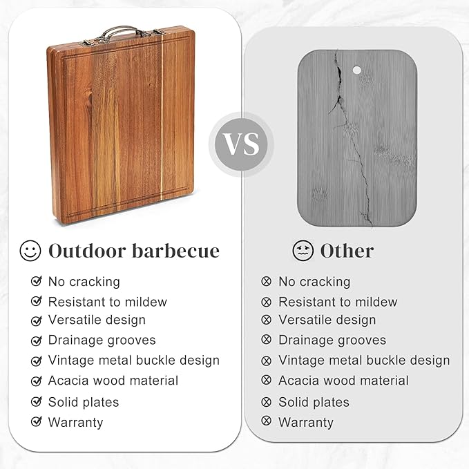 Double Side Acacia Wood Serving Tray, Serving Platters and Trays, Charcuterie Boards Wooden Tray with Vintage Metal Handles, Wooden Cutting Boards for Kitchen, Trays for Serving Food Serving Platter