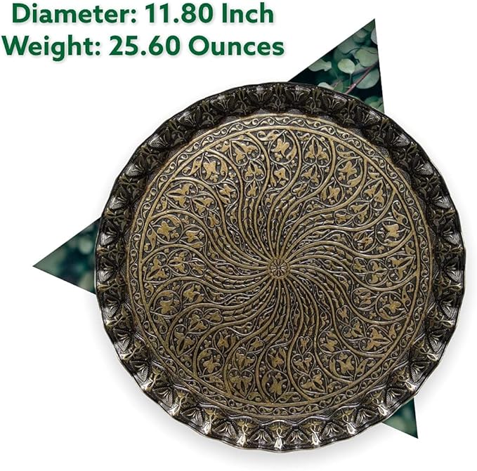 Alisveristime Turkish Ottoman Coffee Tea Serving Tray – 11.8 Inches, Wavy Zamac Tray with Traditional Motifs, Available in Five Color Variations (Autentic)
