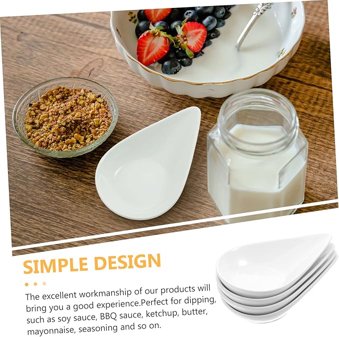 Cabilock 4pcs Sauce Dipping Plate Spoon Rest Ceramic Side Dish Bowl for Entertaining