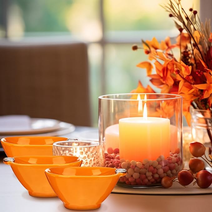 Maxcheck 8 Pcs Pumpkin Shaped Plates and Ceramic Pumpkin Bowls Kit Pumpkin Dinnerware for Thanksgiving Halloween Indoor Fall Table Decor(Orange)