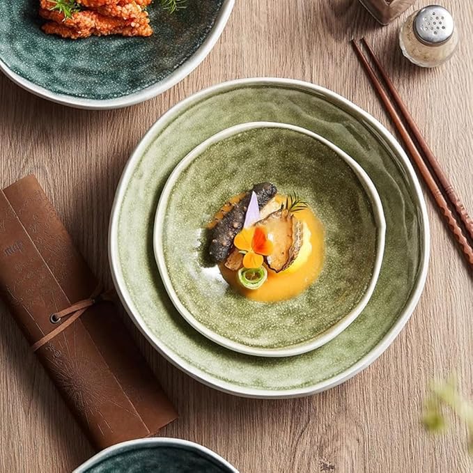 SONGCHAO Party Supplies Ceramic Irregular Dinner Plate Household Kiln Deep Soup Plate Commercial Snack Plate Restaurant Appetizer Plate Party Plates (Color : 8.6inch)