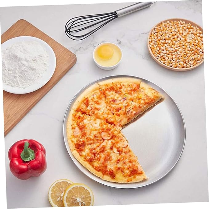 Alipis Stainless Steel Round Pizza Serving Tray Buffet Plate for Food Dessert Appetizers Easy to Clean Polished Finish for Daily Use Special Occasions