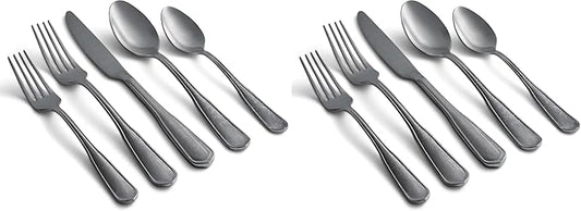 Cambridge Hailee Tumbled Piece Flatware Set, 20 Count, Dark Gray (Pack of 2)