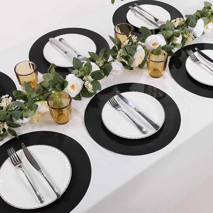 SHACOS 100 PCS Round Paper Placemats 13 inch Disposable Paper Place Mats for Dinner Wedding Birthday Party Festival Table Decoration Indoor Outdoor, Black (Pack of 2)
