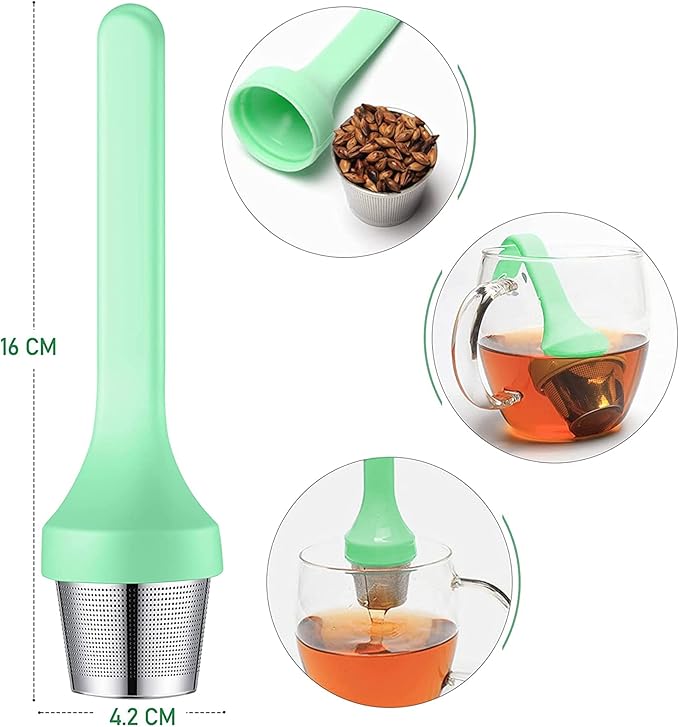 Tea Infuser,Extra Fine Mesh Tea Cup Filter Silicone Handle Perfect Tea Steeper for Loose Leaf Tea or Herbal Tea for Mugs & Teapot, Easy Clean and Safe (Green)